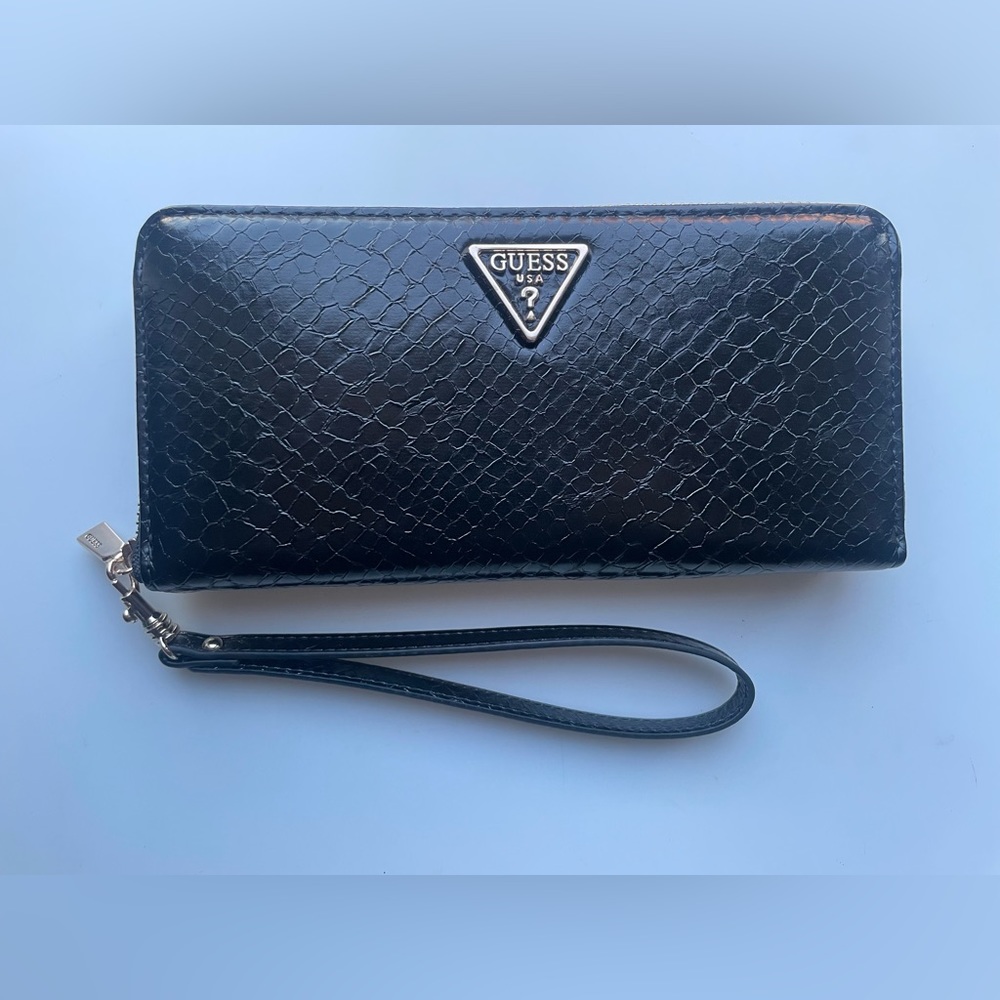 Guess Snake-embossed Wristlet Wallet, Black